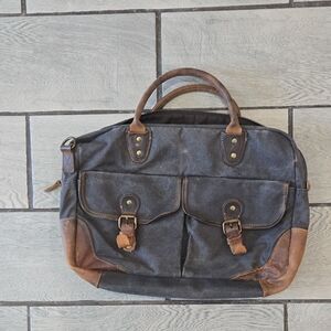 Vintage Style Canvas & Leather Travel Bag Briefcase‎ Laptop Duffel
